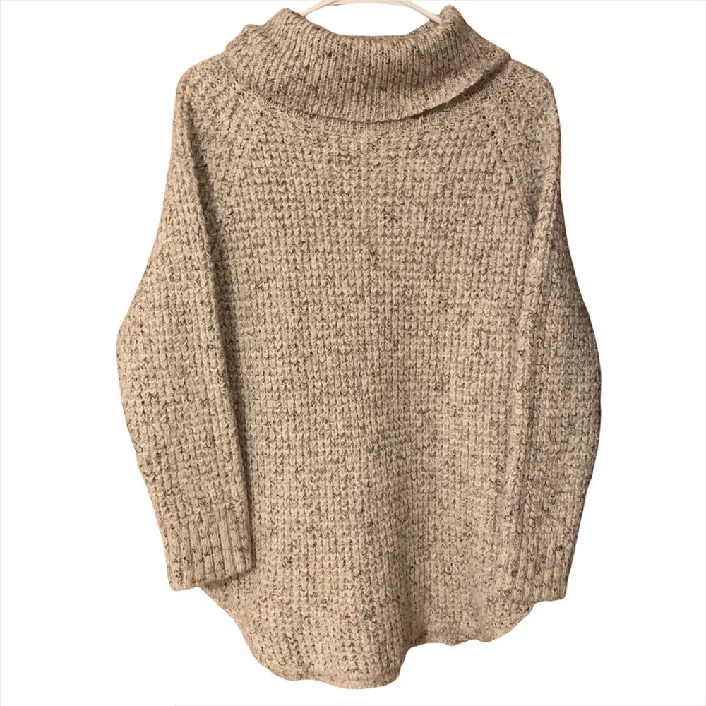 Free People Size Medium M Beige Sweater Wool Knit Marled Long Sleeve Turtleneck - Picture 1 of 6